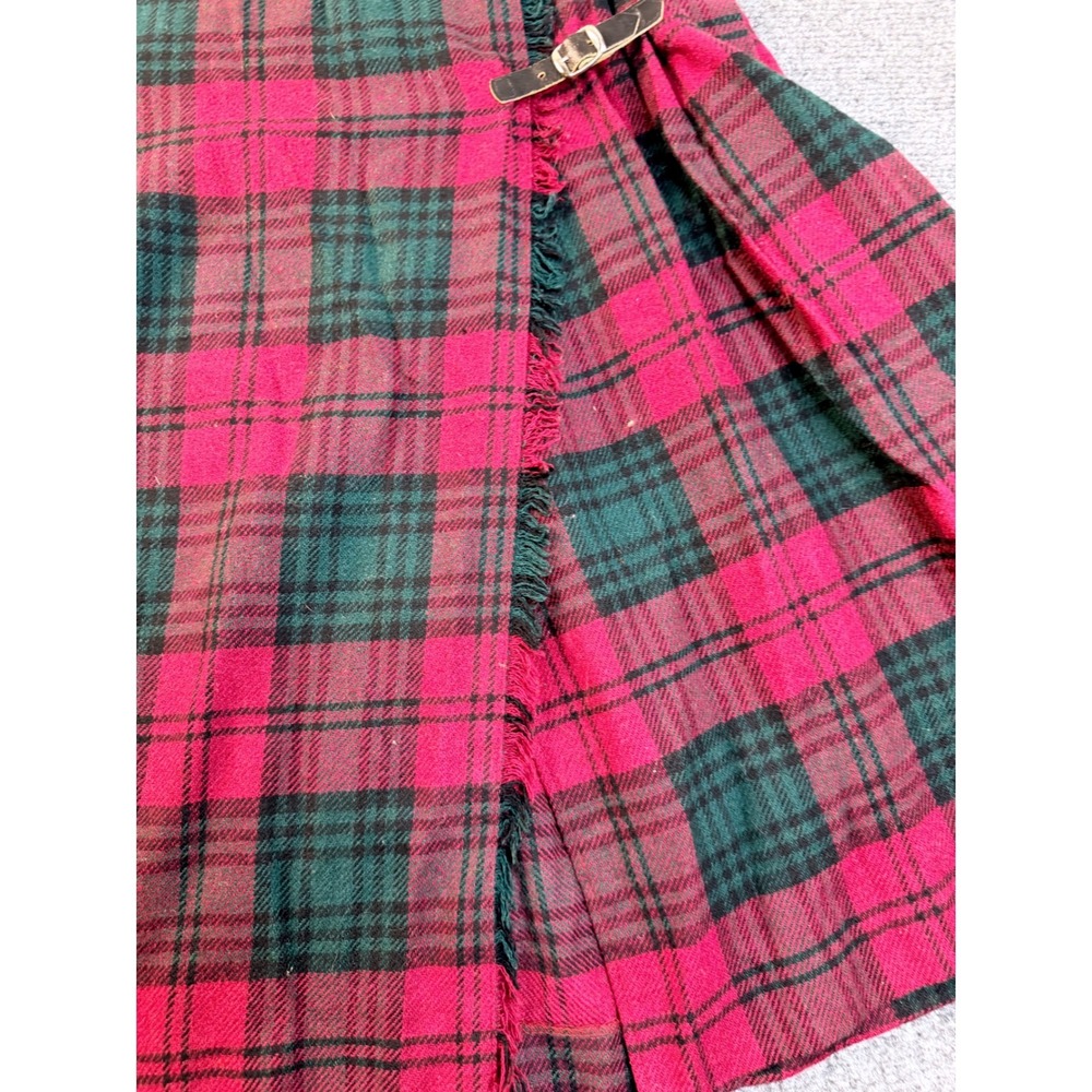 Vintage Summit Sportwear Wool Plaid Wrap Skirt Size 14 Red Green Kilt Greece Y2K - Picture 12 of 12